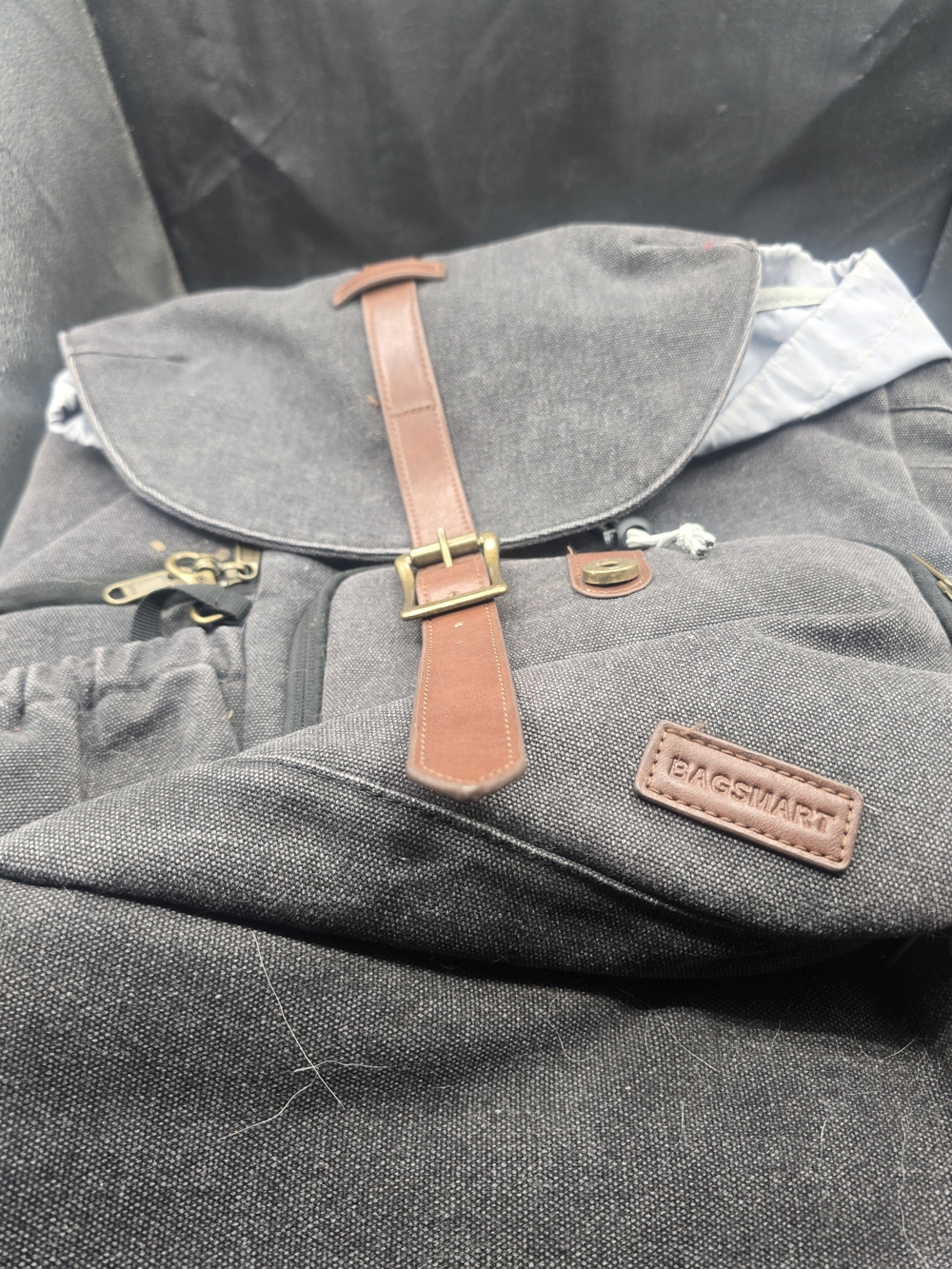 Black Canvas Backpack with Brown Leather Accents by BagGuard